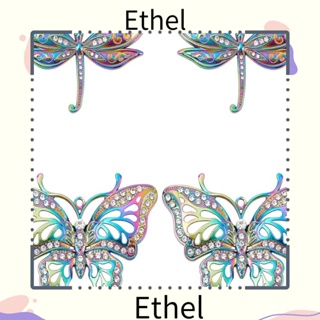 Ethel1 พวงกุญแจ จี้รูปผีเสื้อ ประดับพลอยเทียม 2 แบบ สีรุ้ง 4 ชิ้น DIY 4 ชิ้น