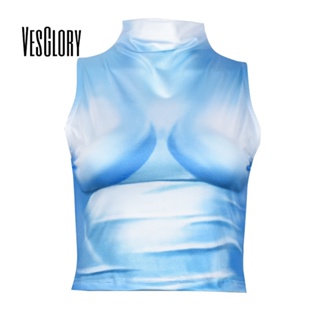 Vesglory เสื้อกล้าม แขนกุด คอสูง ทรงสลิมฟิต สีตัดกัน แฟชั่นสําหรับผู้หญิง 2023