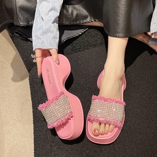 Sweet Pink รองเท้าแตะ 3 นิ้ว 35-40 สีชมพูบาร์บี้ YJ130 แบบสวม รองเท้าผู้หญิง พรีออเดอร์