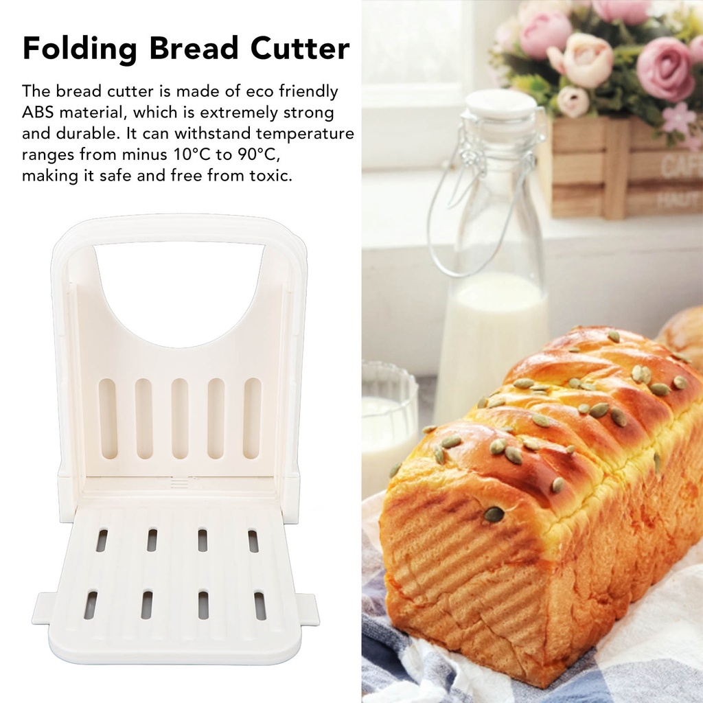 Daily Use เครื่องตัดขนมปังแบบพับได้เครื่องหั่นขนมปังปิ้ง ABS คู่มือการตัดก้อนแบบปรับได้สำหรับเครื่องมืออบที่บ้าน