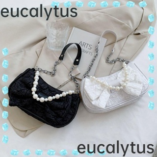 Eucalytus1 กระเป๋าถือ กระเป๋าสะพายไหล่ ประดับโบว์ ลูกไม้ สีพื้น สําหรับสตรี