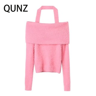 Qunz เสื้อกันหนาว ขนปุย และเชือกคล้องคอ แฟชั่น 311