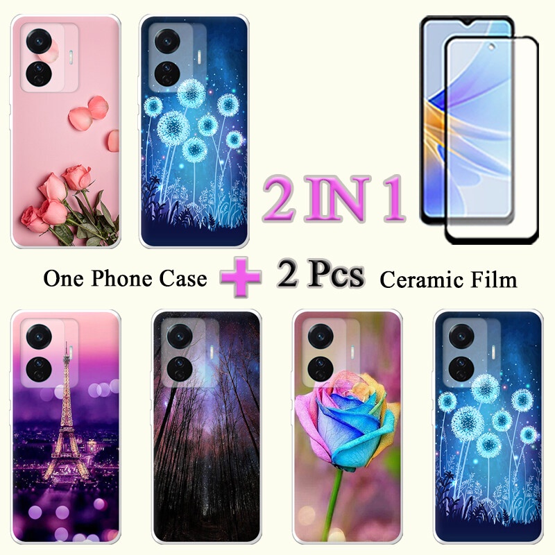 2 IN 1 VIVO T1 5G Snapdragon 778G VIVO T1 Pro 5G Soft Case พร้อมเซรามิคป้องกันหน้าจอโค้งฟิล์มนิรภัย