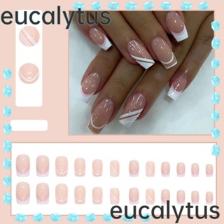 Eucalytus1 เล็บปลอม แบบเต็มรูปแบบ สไตล์ฝรั่งเศส สําหรับตกแต่งเล็บ