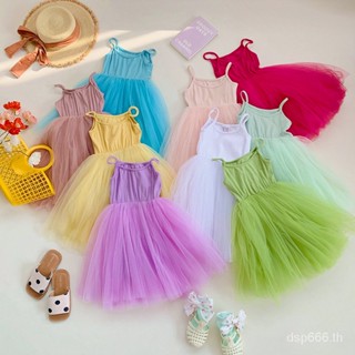 Gauze sling girls dress 2023 new sweet princess dress Pengpeng skirt beach dress OOWN