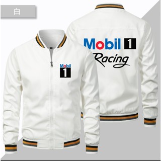 เสื้อแจ็กเก็ตเบสบอล แต่งซิป แบบบาง กันลม ลายโลโก้ Mobil เหมาะกับใส่ทํางาน สไตล์สปอร์ต สําหรับร้านค้า รถยนต์