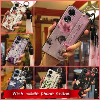 Lanyard Flower Phone Case For OPPO A78 4G Anti-dust Fashion Design Waterproof Durable Kickstand Phone Holder Dirt-resistant