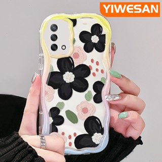 เคสโทรศัพท์มือถือแบบนิ่ม ใส ลายภาพวาดสีน้ํามัน รูปดอกไม้ สีดํา หลากสี สําหรับ OPPO A74 4G A95 4G F19 F19S Reno 6 Lite