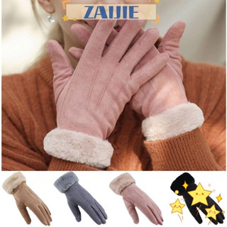 Zaijie24 ถุงมือผู้หญิงน่ารัก กีฬากลางแจ้ง หน้าจอสัมผัส ขนยาว อบอุ่น ถุงมือ