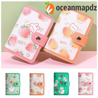 Oceanmapdz กระเป๋าใส่บัตร หนัง PU ลายการ์ตูนผลไม้ แตงโม หมี แบบพกพา พร้อมกระดุม สําหรับนักเรียน