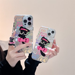 เคสโทรศัพท์มือถือนิ่ม กันกระแทก ลายการ์ตูนแมวน้อยน่ารัก 3D สีดํา สําหรับ iPhone 11 14 12 13 Pro Max 14promax