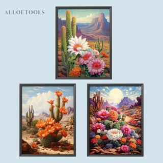 [alloetools.th] ภาพวาดปักเพชร ทรงกลม ลายกระบองเพชร ดอกไม้ 5D ขนาด 30*40 ซม. สําหรับตกแต่งบ้าน DIY