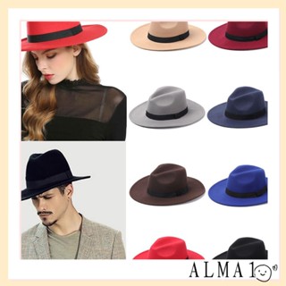 Alma Fedora หมวกปีกกว้าง ผ้าวูล สไตล์วินเทจ แฟชั่น สําหรับเต้นรํา ปาร์ตี้ คาวบอย