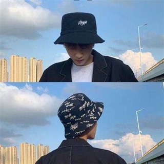 หมวกไปทะเล หมวกบักเก็ต สองด้านสวมหมวกชาวประมงผู้ชาย Hipster Letter Graffiti Korean Version Versatile Youth Summer Hat หมวกอ่างผู้ชาย Sunhat