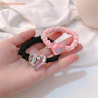 Hanprospree&gt; ยางรัดผมหางม้า ผ้าไหมนิ่ม ยืดหยุ่น ลายหัวใจน่ารัก ขนาดใหญ่ สีดํา สีชมพู สําหรับเด็กผู้หญิง