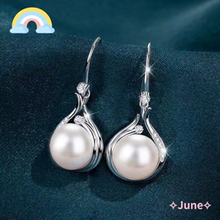 June ต่างหูมุก ตะขอ คริสตัล มุก เครื่องประดับแฟชั่น สําหรับผู้หญิง