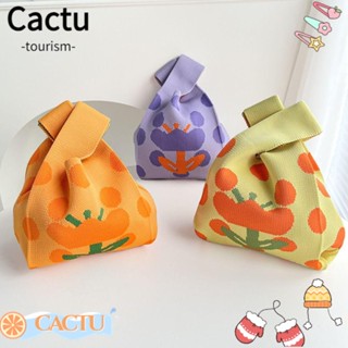 Cactu กระเป๋าถือ ผ้าถัก แฮนด์เมด ลายการ์ตูนดอกไม้ ความจุสูง สําหรับผู้หญิง