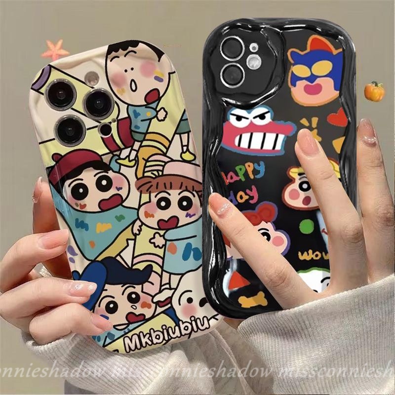 เคสโทรศัพท์มือถือ ขอบโค้ง ลายชินจังน่ารัก 3D สําหรับ Redmi 12 10C A1 9 9A 10 A2 9T 9C 10A 12C 9C NFC Note 10s 11s 8 9 11 12 12Pro 10 Pro Max Plus Mi 12 11 Lite Poco M3 เคสโทรศัพท์มือถือ ลายหนังจระเข้ Shin-Chan