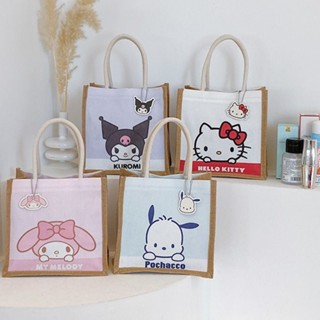 Kawaii Sanrio กระเป๋าผ้าแคนวาส Kuromi กระเป๋าโท้ท Hello Kitty กระเป๋าถือ กระเป๋าอาหารกลางวัน ขนาดเล็ก ถุงของขวัญพรีเมี่ยม