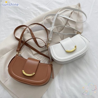 Ssunshine กระเป๋าสะพายไหล่ กระเป๋าถือ หนัง PU สีพื้น ขนาดพกพา สําหรับสตรี