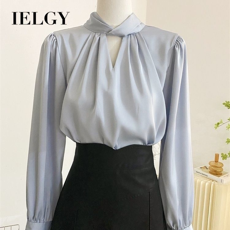 IELGY French High-End Satin Blue Niche Temperament เสื้อผู้หญิง