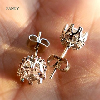 Fancy ผู้หญิง ทรงกลม คริสตัล โซลิเทียร์ เพชร กระดุม ต่างหูรัศมี