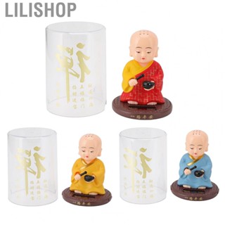 Lilishop Cute Little Monk Car Ornament Solar Powered Waving Hands Monk Car Interior Display Decoration with 2  Slip Mats for Home