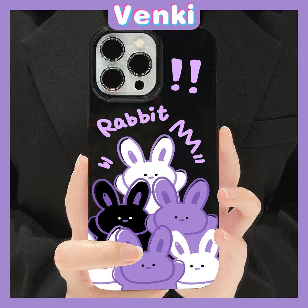 VENKI - สำหรับ iPhone 11 Soft TPU Candy สีดำเงาน่ารักการ์ตูนกระต่ายสีม่วงกันกระแทกป้องกันกล้องสำหรับ iPhone 14 13 12 Pro Max 7 8 Plus