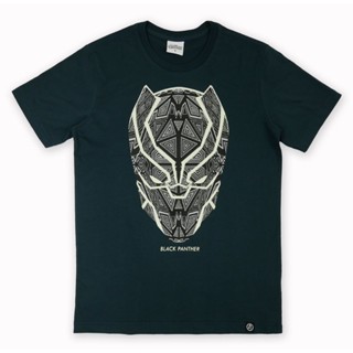 เสื้อยืดแขนสั้นเสื้อยืดมาร์เวล แบล็คแพนเธอร์ BLACK PANTHER MARVEL-9129-NV สีกรม พิมพ์กำมะหยี่ (เรืองแสงในที่มืด)S-5XL