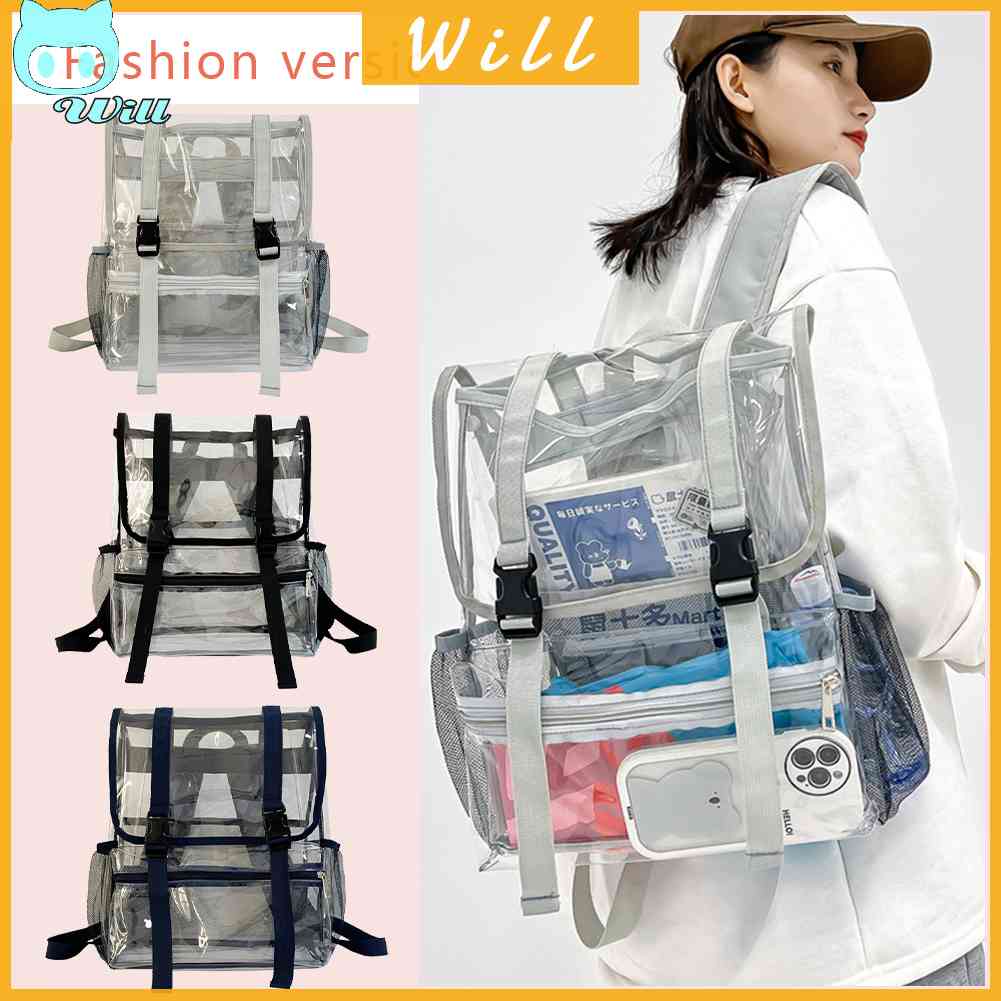 กระเป๋าเป้สะพายหลัง PVC แบบใส จุของได้เยอะ สไตล์สปอร์ต สําหรับผู้หญิง และผู้ชาย