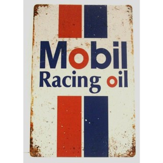 ป้ายดีบุก ลาย Mobil Racing Oil Gas Station สไตล์วินเทจ แฟชั่นเรโทร สําหรับผู้ชาย