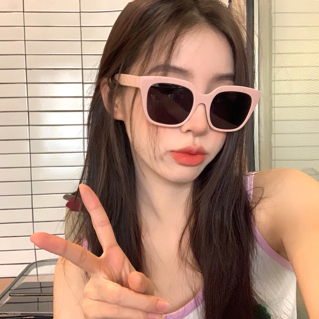 แว่นตากันแดด กรอบสี่เหลี่ยม ขนาดใหญ่ สีชมพูกุหลาบ แบบเรียบง่าย แฟชั่นสไตล์เกาหลี สําหรับผู้หญิง