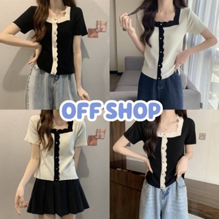 OFF SHOP พร้อมส่ง (OFF-4326) เสื้อแขนสั้นไหมพรม ผ้านอ่มใส่สบาย สไตล์เกาหลีเบาๆน่ารัก