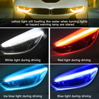 แถบไฟเลี้ยว LED DRL 12V กันน้ํา ยืดหยุ่น สีขาว สีเหลือง สําหรับรถยนต์ 2 แพ็ค