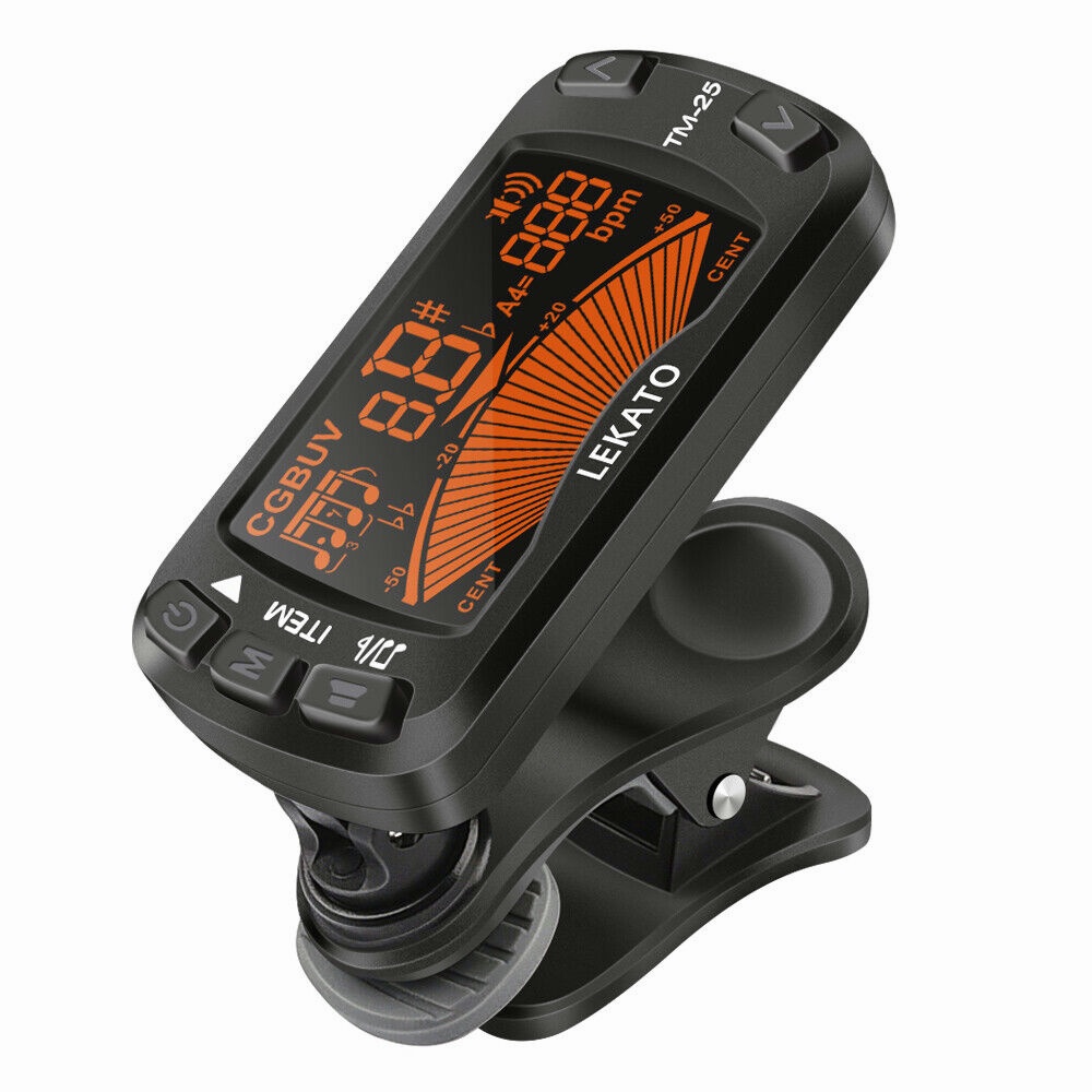 LEKATO Clip On Guitar Tuner พร้อมจอแสดงผล Led TM-25 Digital Metronome 3in1 Tone Generator Universal 