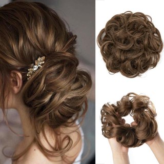 ต่อผมซาลาเปา ผมหยิกยุ่ง ยืดหยุ่น ผม Scrunchies แฮร์พีซสังเคราะห์ Chignon โดนัท อัพโด้ แฮร์พีช สําหรับผู้หญิง