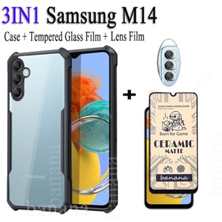 3in1 เคส Samsung M14 สําหรับ Samsung M 14 เคสโทรศัพท์กันกระแทก + ฟิล์มฝ้าเซรามิก + ฟิล์มเลนส์กล้อง