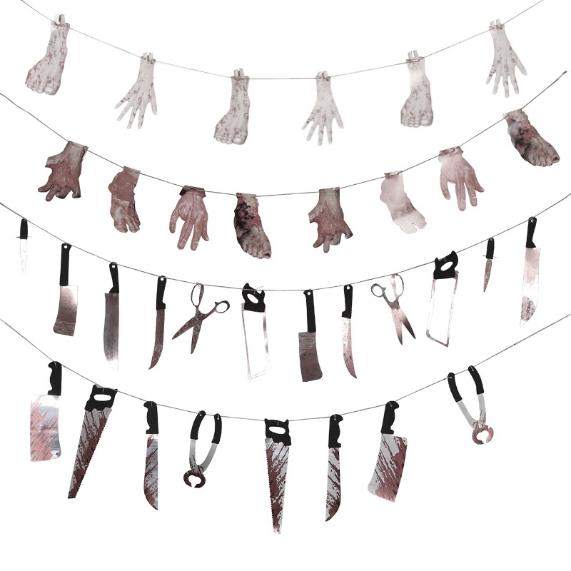 Bloody Garland แบนเนอร์น่ากลัว Zombie Party จําลองอุปกรณ์ตกแต่งปาร์ตี้ฮาโลวีนอุปกรณ์ตกแต่ง