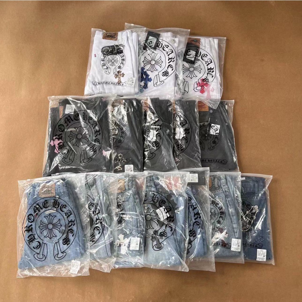 IRRO Chrome Hearts correct version CH cross leather washed old straight jeans trousers for couples