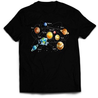 เสื้อยืดระบบสุริยะดาราศาสตร์ดวงอาทิตย์ดวงจันทร์ดาววิทยาศาสตร์อวกาศขนาดเล็กถึง 5XL คู่รักแขนครึ่ง