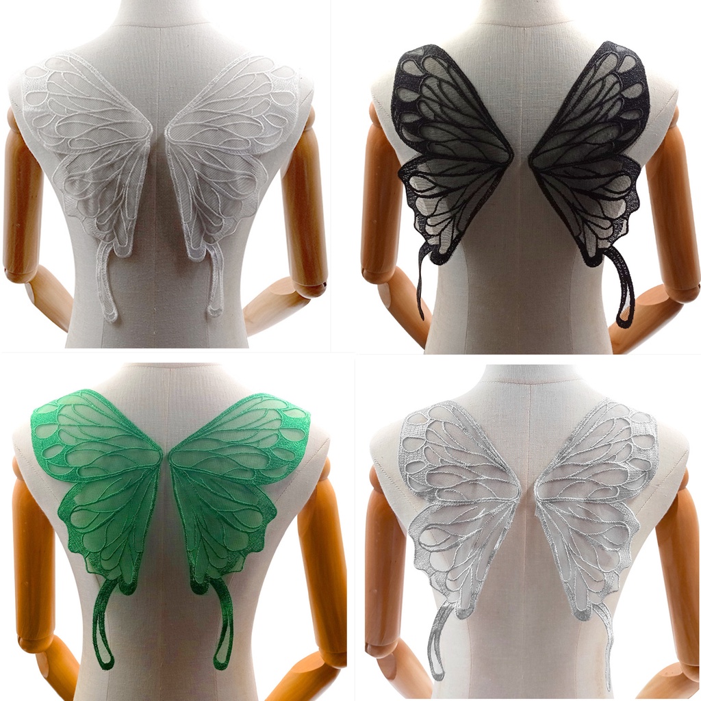 【1 ชิ้น】ผ้าลูกไม้ ปักลายผีเสื้อ สีพื้น สําหรับตกแต่งเสื้อผ้า พร้อมส่ง SX
