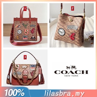 Coach C6837 C6868 C6846 กระเป๋าสะพายผู้หญิง กระเป๋าถือ ความจุสูง ถุงช้อปปิ้ง โลโก้การ์ตูน พีวีซี+หนัง กระเป๋าซิปด้านใน