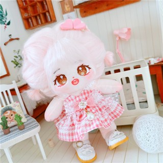 ของเล่นตุ๊กตามนุษย์ 20 ซม. เสื้อผ้ากระโปรงสายรัดสีชมพูนู้ด