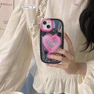 เคสโทรศัพท์มือถือกระจก กันลื่น ลายหัวใจ พร้อมที่จับ สําหรับ iPhone 14Pro max 14ProiPhone 14 iPhone13 Pro iPhone 13Pro max iPhone12 Pro 11 Airpods 1 2 Pro 3