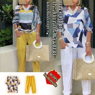 [kjcgeegofirst]ชุดสองตัว เสื้อ+กางเกง ทรงหลวม พิมพ์ลาย รุ่นใหม่
