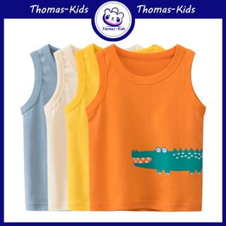 [THOMAS Kids] 1-9 ปี ขายส่ง เสื้อยืดแขนกุด ผ้าฝ้ายแท้ ดูดซับเหงื่อได้ดี ลายการ์ตูนสัตว์ จระเข้น่ารัก สําหรับเด็กผู้ชาย