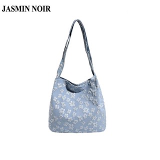 Jasmin NOIR กระเป๋าถือ กระเป๋าสะพายไหล่ ผ้าแคนวาส พิมพ์ลายดอกไม้ เรียบง่าย ขนาดใหญ่ สําหรับสตรี