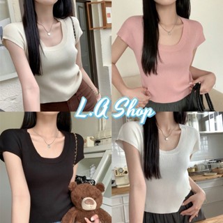 L.A Shop พร้อมส่ง เสื้อไหม พรมแขนสั้นสีพื้น คอกลม ผ้าร่องเล็กๆ"6A97" -C