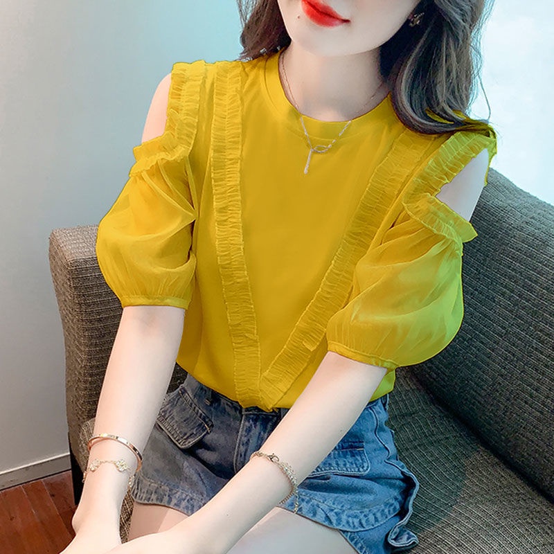 [แนะนํา] เสื้อยืดแขนสั้น ทรงหลวม แต่งลูกไม้ ขนาดเล็ก เหมาะกับฤดูร้อน สําหรับผู้หญิง
