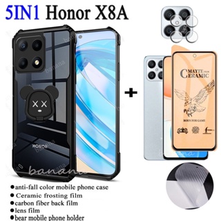 5in1 Honor X8a เคสกันกระแทก สําหรับ Honor X9a X9 X8 5G X7a X7 X6 X5 เลนส์กล้อง กระจกกันรอยหน้าจอ และเคสโทรศัพท์ เกราะใส อะคริลิค TPU นิ่ม ป้องกันการตก เคสด้านหลัง